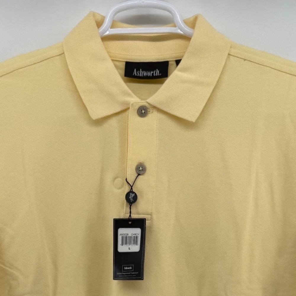 Ashworth Mens Chardonnay Yellow Cotton Pique Short Sleeve Polo Shirt L NWT